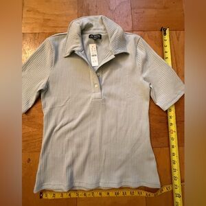 NEW J Crew Womens Premium Rib Short Sleeve Stretch Polo Shirt Mineral Grey M NWT